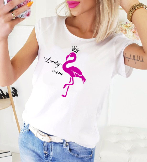 Koszulka damska - Lovely mom z flamingiem